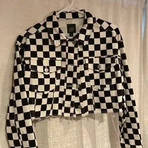 wild fable Jackets Coats Cropped Checkered Denim Jacket